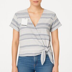 Untaggable Women's Blue White Striped Short Sleeve Wrap Top Size M NWT